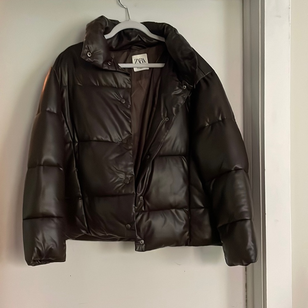 Zara chocolate brown puffer jacket